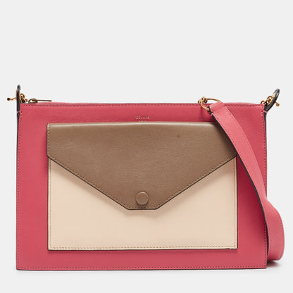 Luxury CELINE Tricolor Leather Pocket Envelope Shoulder Bag
