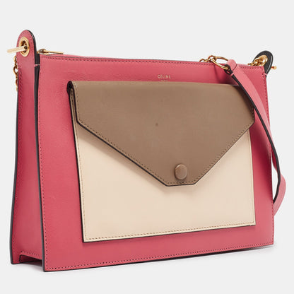 Luxury CELINE Tricolor Leather Pocket Envelope Shoulder Bag