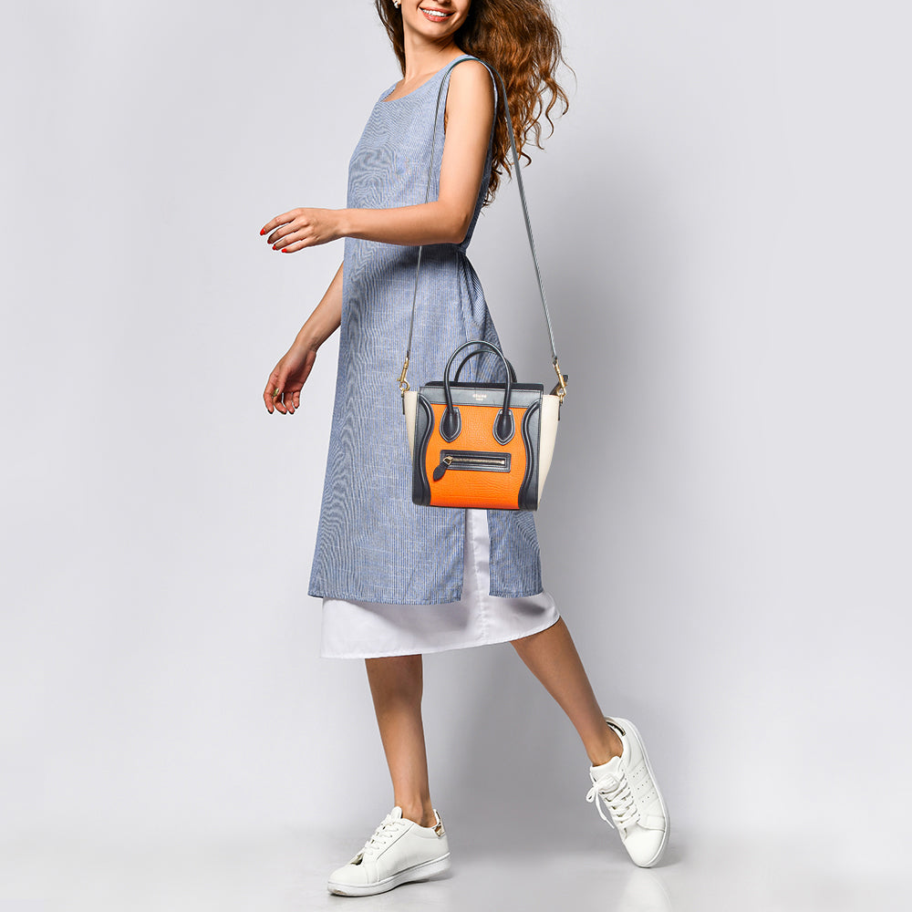 Luxury CELINE Tricolor Leather Nano Luggage Tote