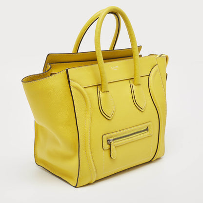 Luxury CELINE Yellow Leather Mini Luggage Tote