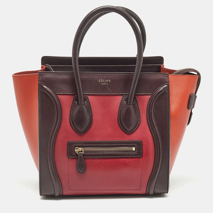 Luxury CELINE Tri Color Leather Micro Luggage Tote