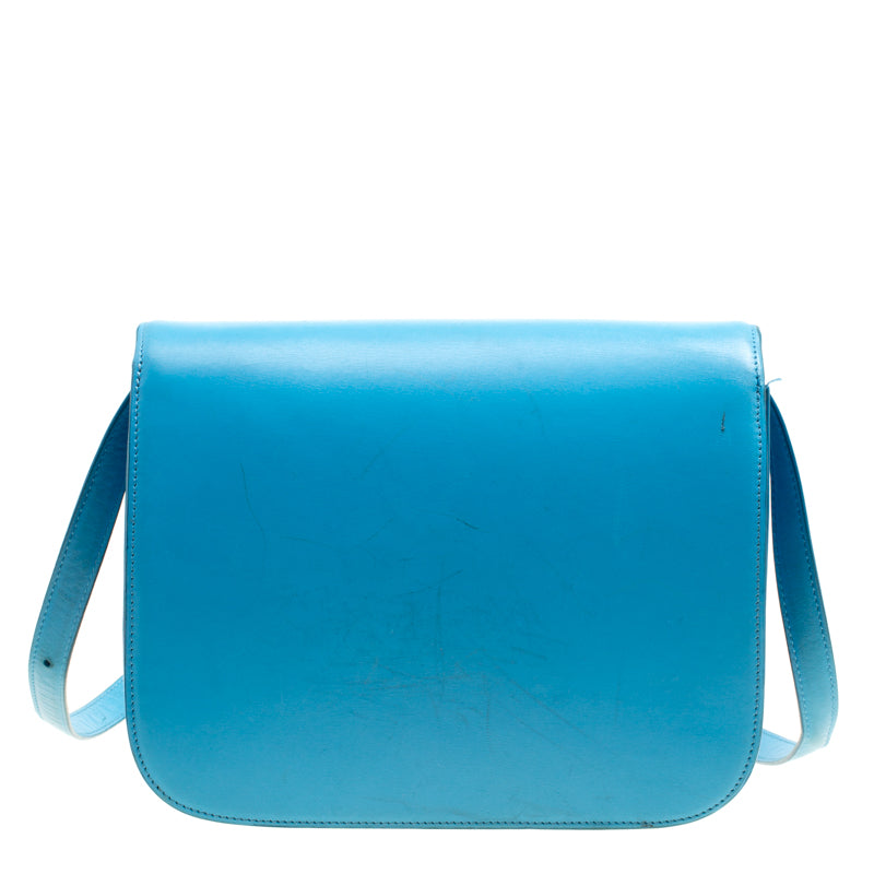 Luxury CELINE Turquoise Leather Medium Classic Box Shoulder Bag