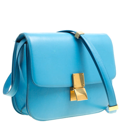 Luxury CELINE Turquoise Leather Medium Classic Box Shoulder Bag