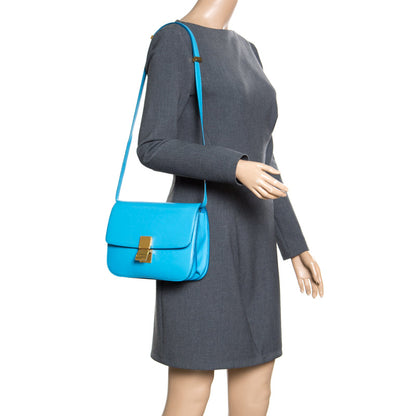 Luxury CELINE Turquoise Leather Medium Classic Box Shoulder Bag