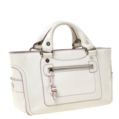 Luxury CELINE White/Lavender Leather Boogie Tote
