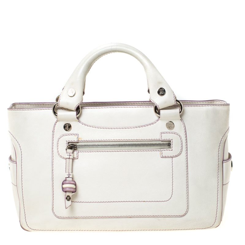 Luxury CELINE White/Lavender Leather Boogie Tote
