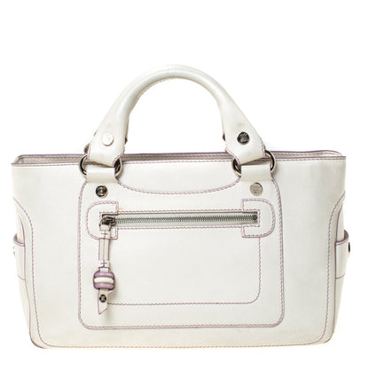 Luxury CELINE White/Lavender Leather Boogie Tote