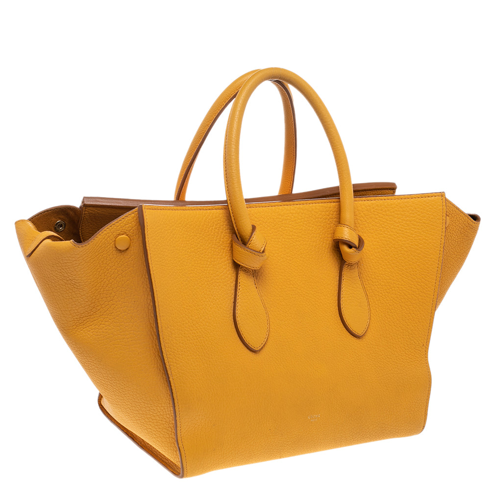 Luxury CELINE Yellow Leather Small Tie Tote