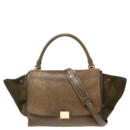 Luxury CELINE Tri Color Leather and Suede Medium Trapeze Top Handle Bag