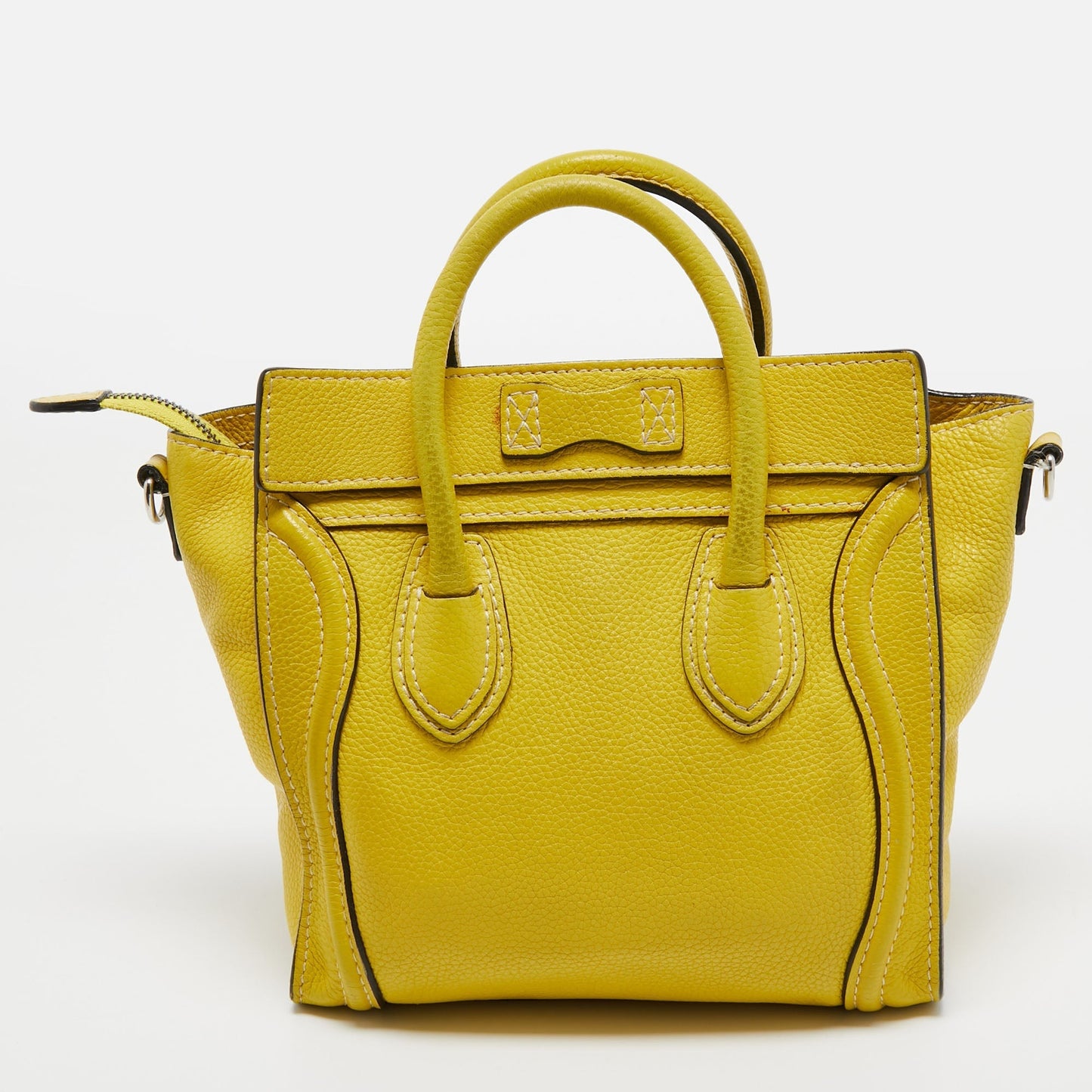 Luxury CELINE Yellow Leather Nano Luggage Tote
