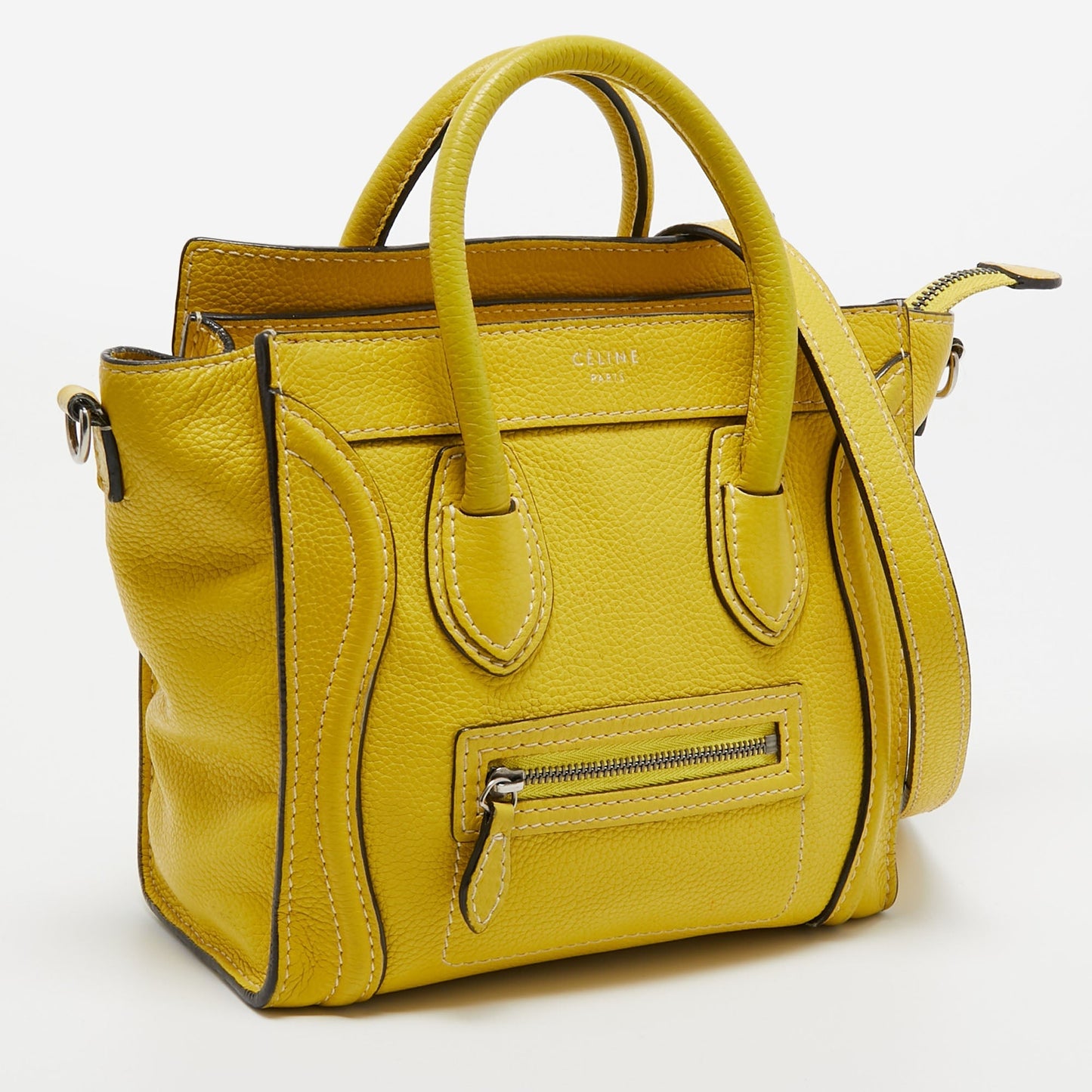 Luxury CELINE Yellow Leather Nano Luggage Tote
