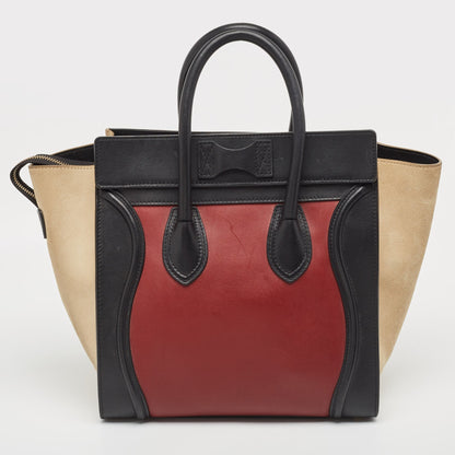 Luxury CELINE Tricolor Leather and Suede Mini Luggage Tote