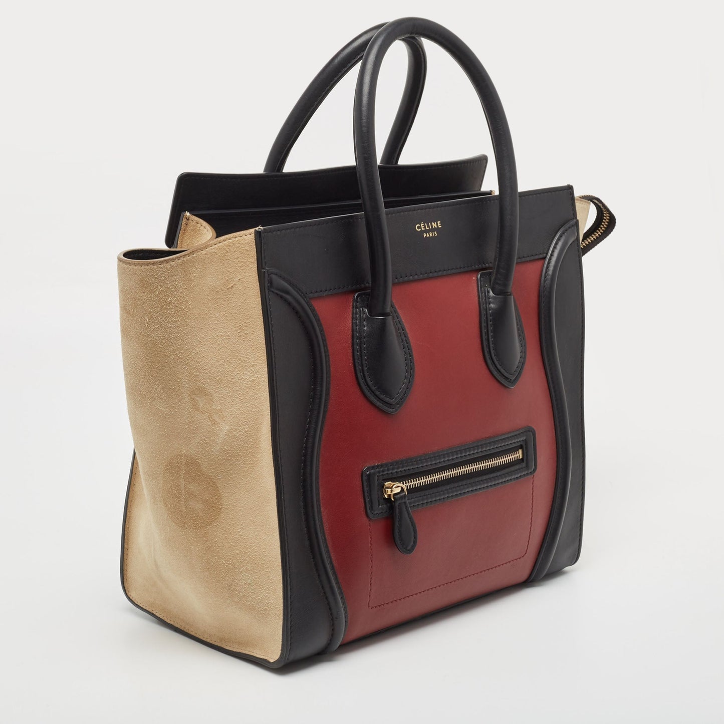Luxury CELINE Tricolor Leather and Suede Mini Luggage Tote