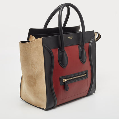 Luxury CELINE Tricolor Leather and Suede Mini Luggage Tote