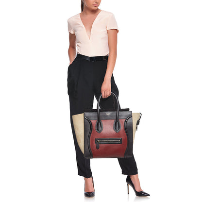 Luxury CELINE Tricolor Leather and Suede Mini Luggage Tote