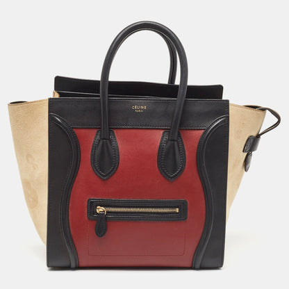 Luxury CELINE Tricolor Leather and Suede Mini Luggage Tote