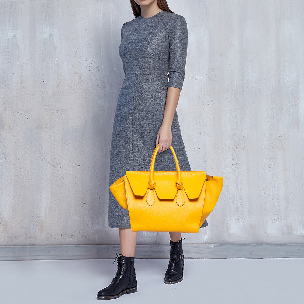 Luxury CELINE Yellow Leather Small Tie Tote w/Pouch