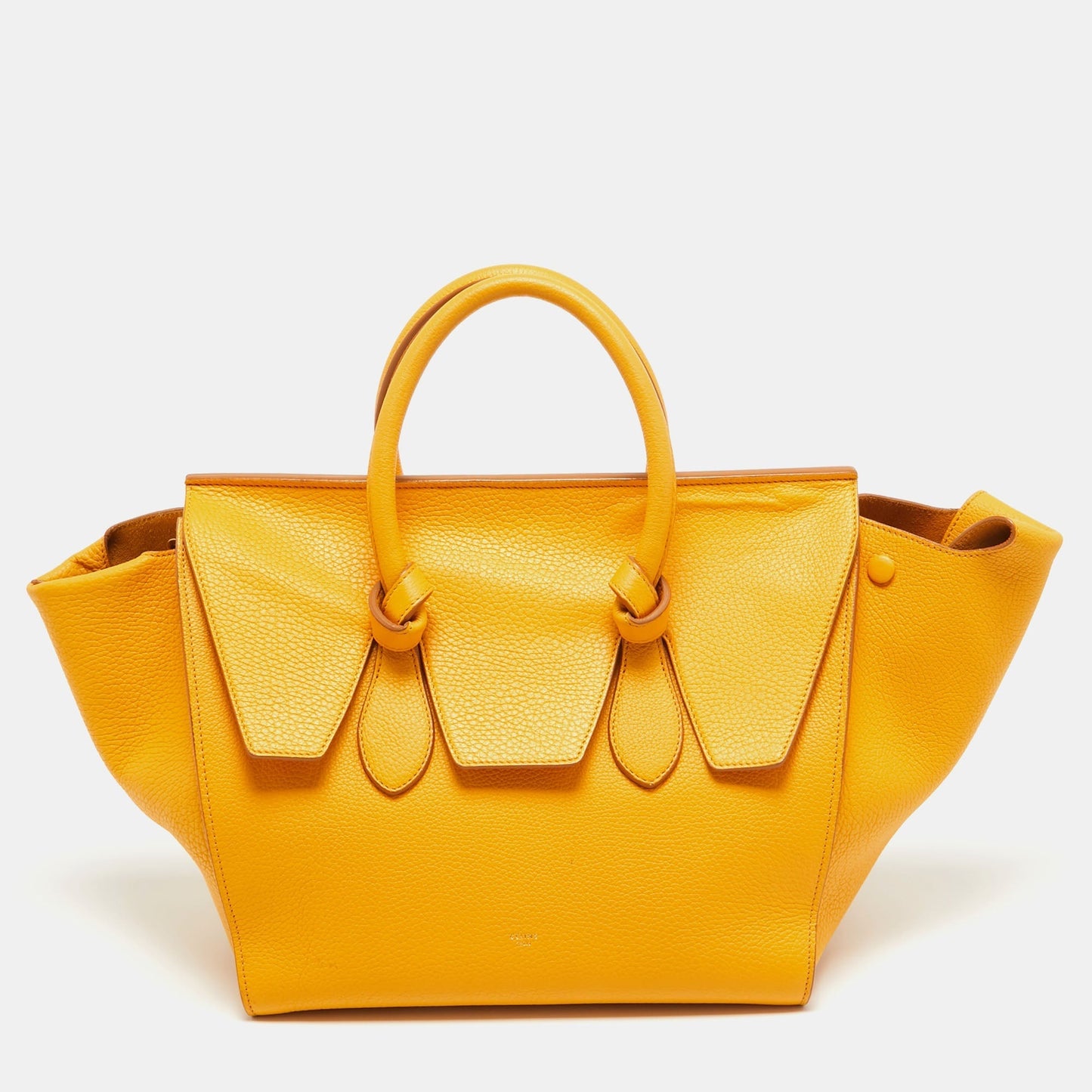 Luxury CELINE Yellow Leather Small Tie Tote w/Pouch