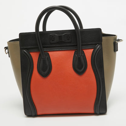 Luxury CELINE Tri Color Leather Nano Luggage Tote