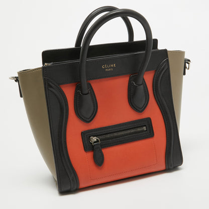 Luxury CELINE Tri Color Leather Nano Luggage Tote