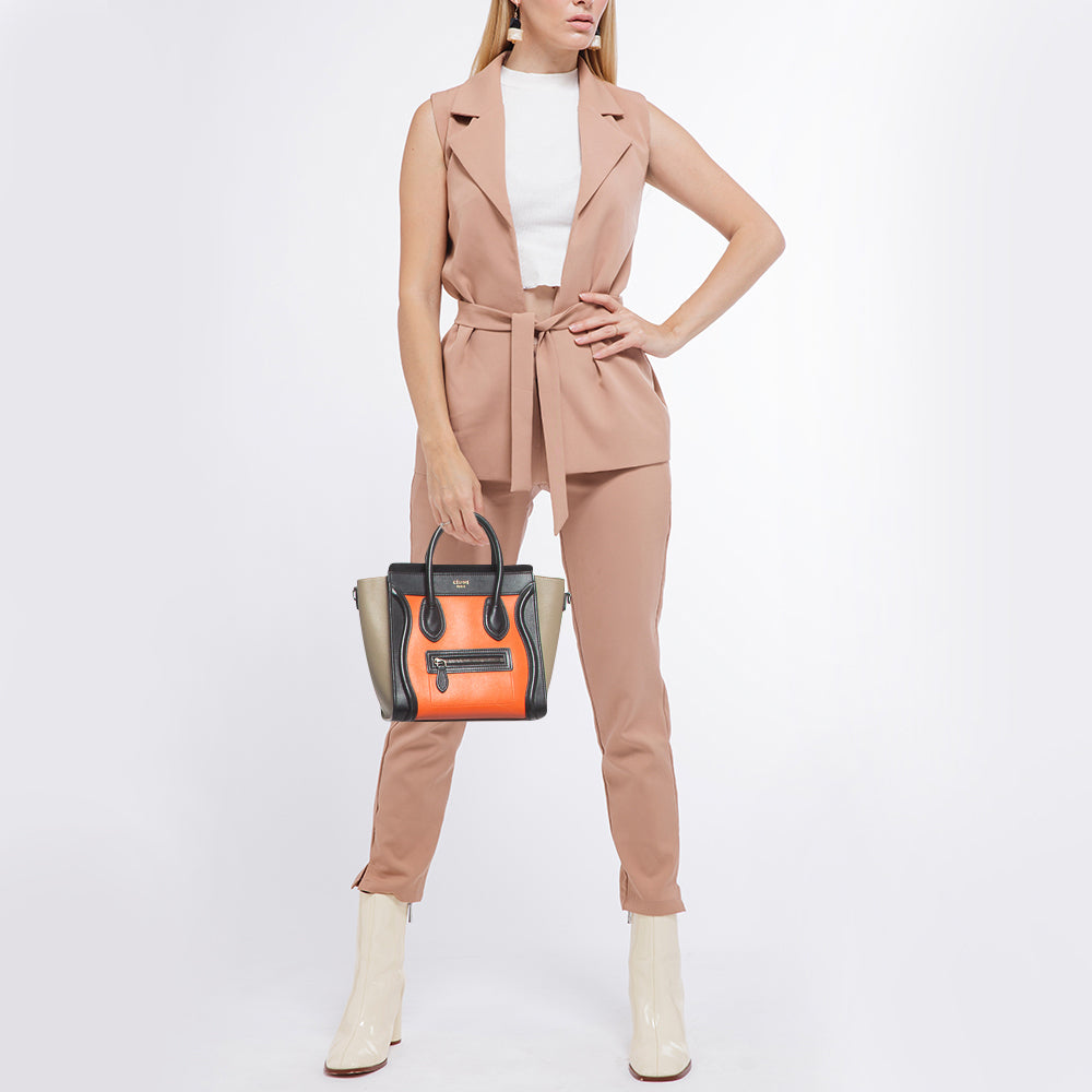 Luxury CELINE Tri Color Leather Nano Luggage Tote