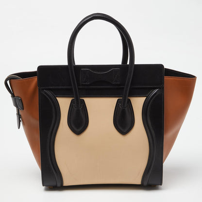 Luxury CELINE Tri Color Leather Micro Luggage Tote