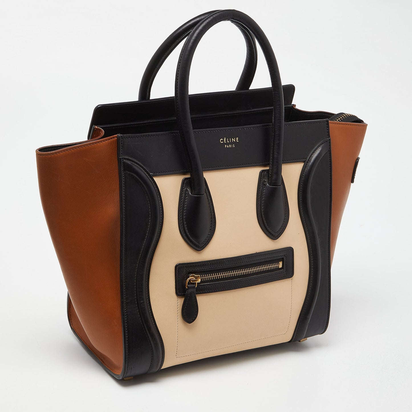 Luxury CELINE Tri Color Leather Micro Luggage Tote