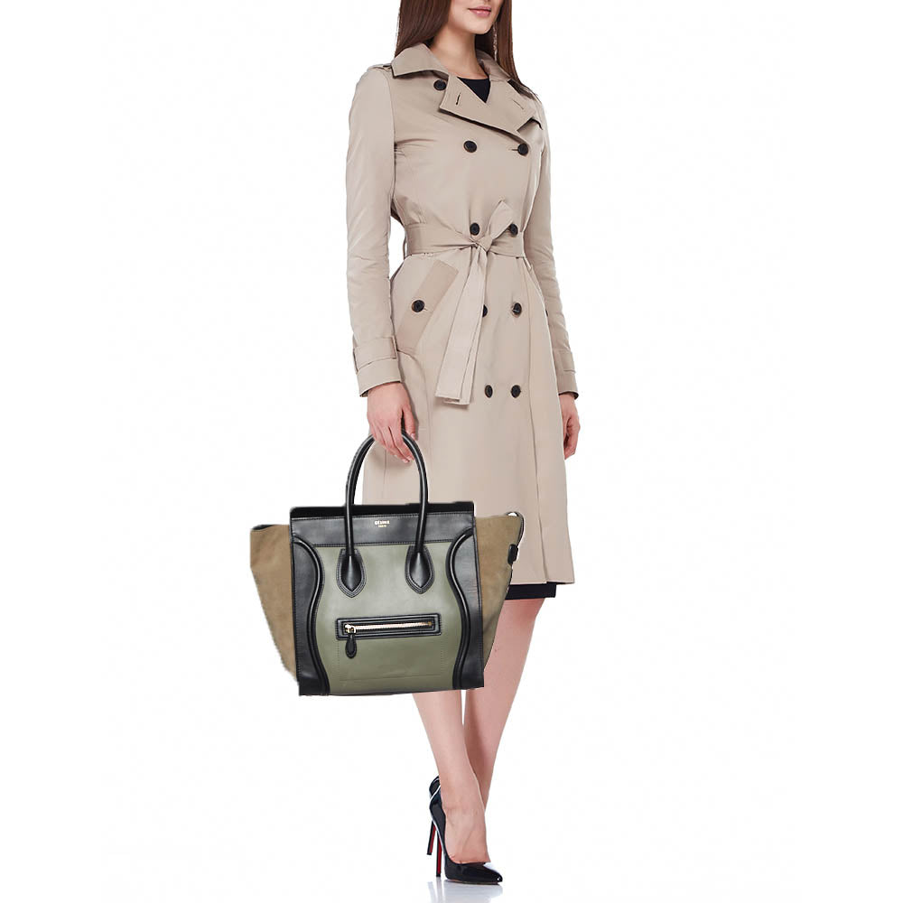 Luxury CELINE Tricolor Leather and Suede Mini Luggage Tote