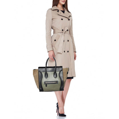 Luxury CELINE Tricolor Leather and Suede Mini Luggage Tote