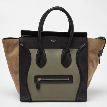 Luxury CELINE Tricolor Leather and Suede Mini Luggage Tote