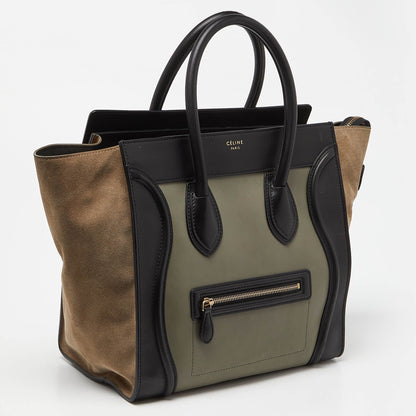 Luxury CELINE Tricolor Leather and Suede Mini Luggage Tote