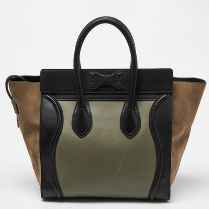 Luxury CELINE Tricolor Leather and Suede Mini Luggage Tote