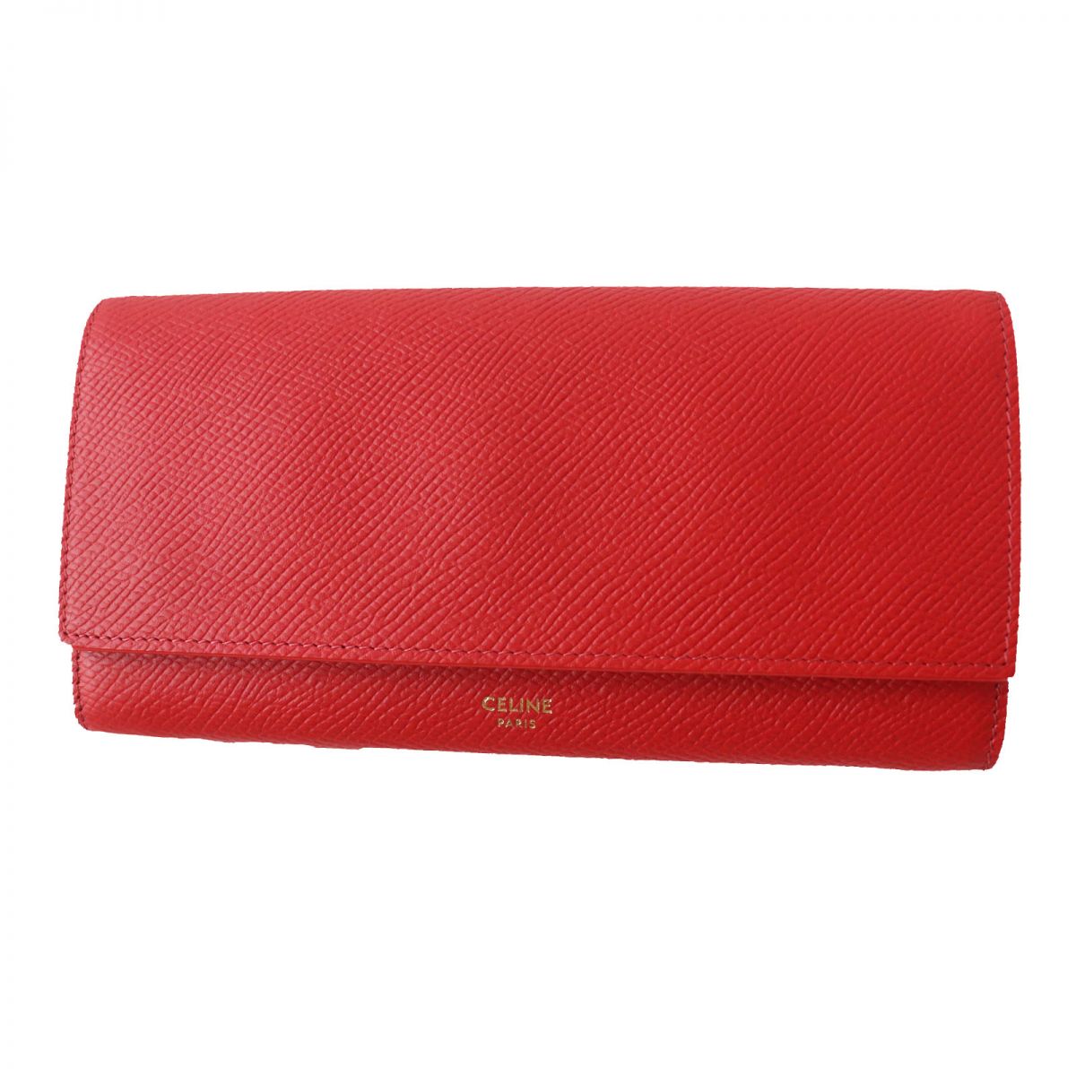 CELINE Long Wallet Purse Main: Leather Red x Gold Metal Women