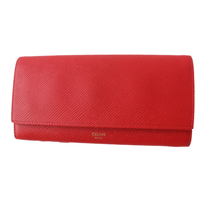 CELINE Long Wallet Purse Main: Leather Red x Gold Metal Women