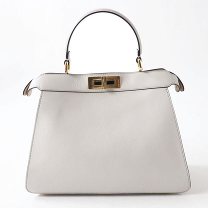 FENDI Shoulder Bag leather Light Gray x Gold Metal