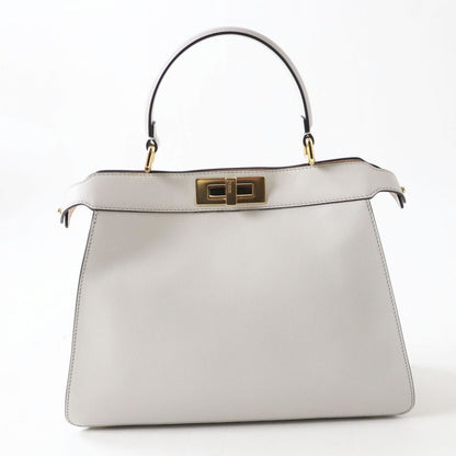 FENDI Shoulder Bag leather Light Gray x Gold Metal