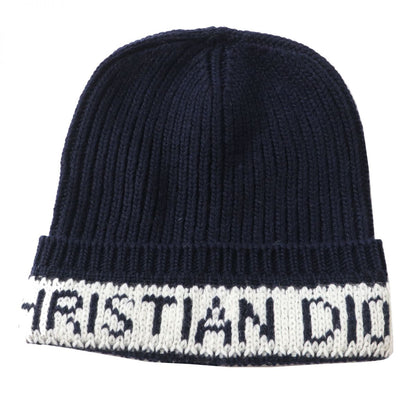 Christian Dior Knit cap Main: 70% wool, Main: 30% cashmere Navy x white Women