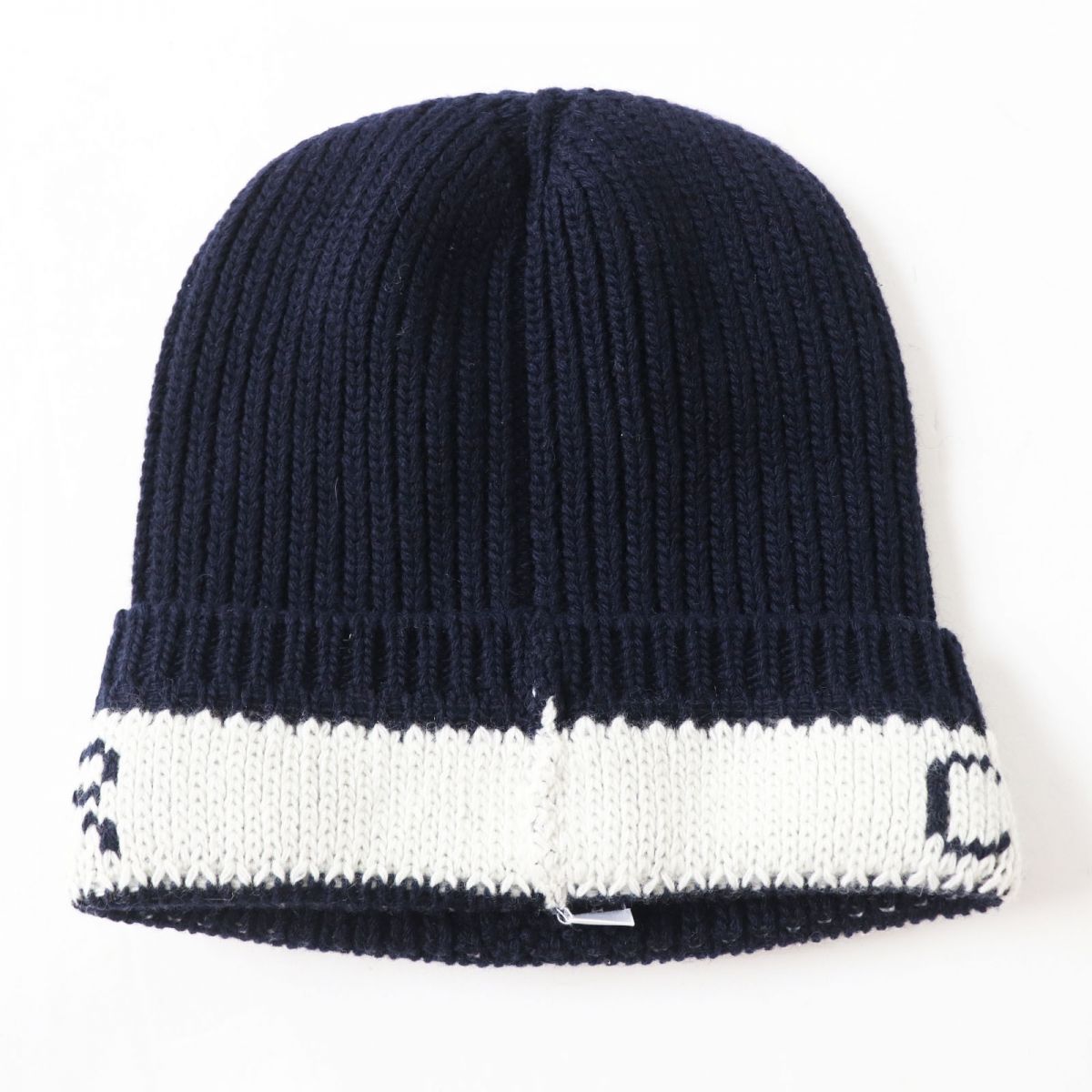Christian Dior Knit cap Main: 70% wool, Main: 30% cashmere Navy x white Women