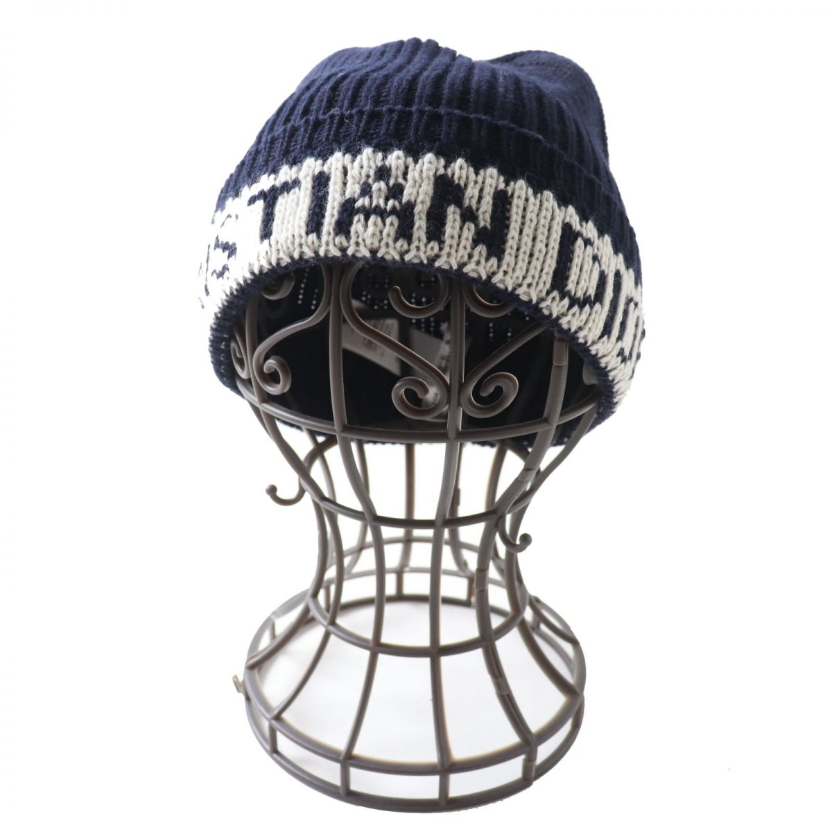 Christian Dior Knit cap Main: 70% wool, Main: 30% cashmere Navy x white Women
