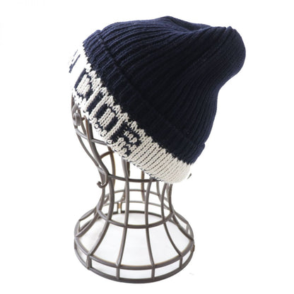 Christian Dior Knit cap Main: 70% wool, Main: 30% cashmere Navy x white Women