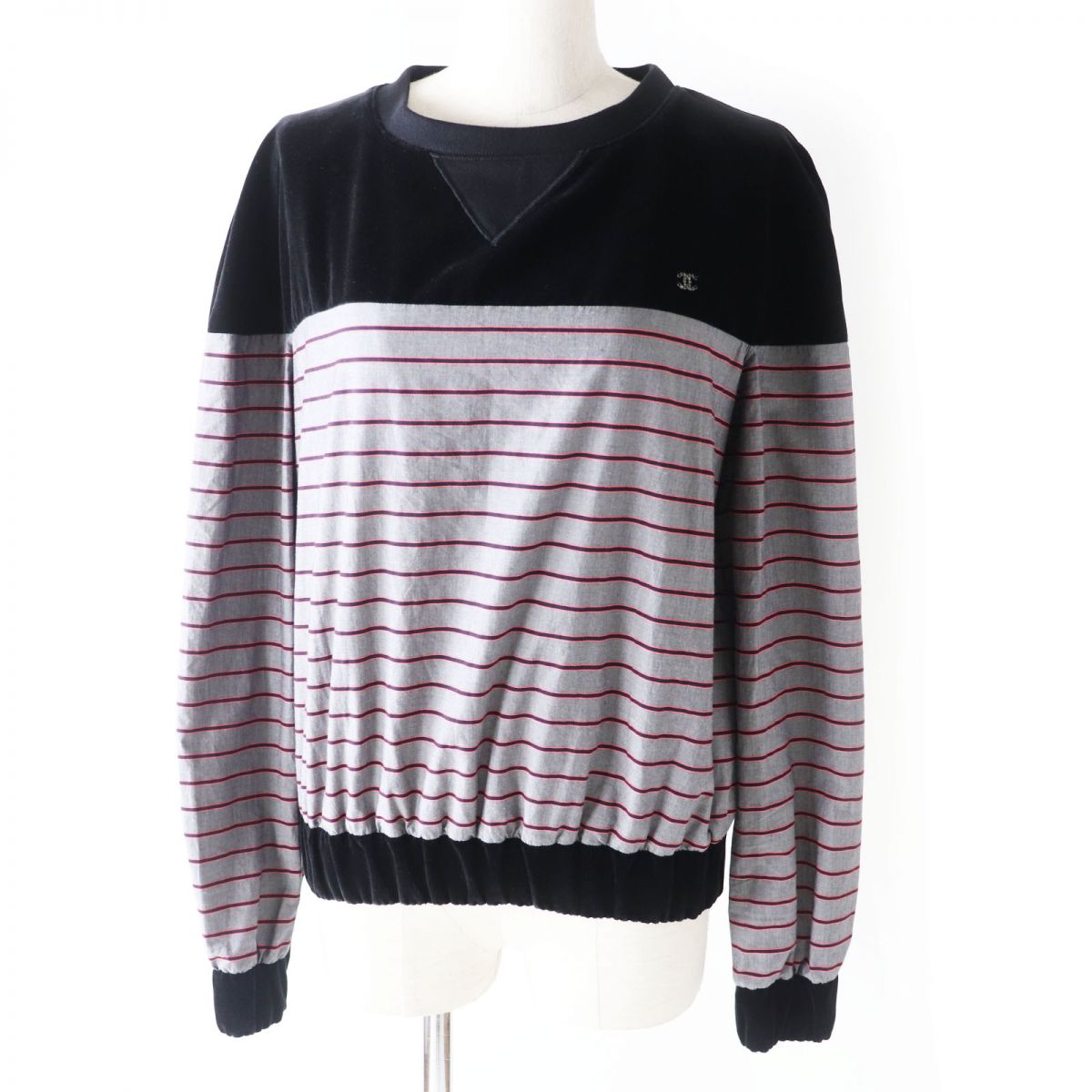 CHANEL sweat Main: 96% cotton, Main: 4% polyester, Part: 65% viscose, Part: 25% wool, Part: 10% polyamide (nylon), Part: 71% cotton 29% silk Black x Gray x Neon Pink (Border Pattern) Women 36