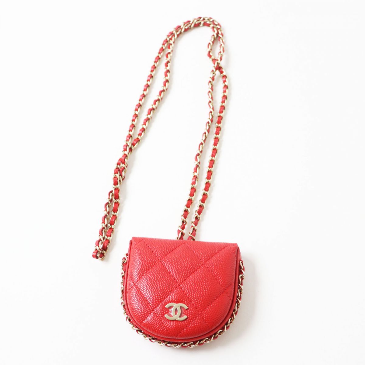 CHANEL Coin case Caviar skin Red
