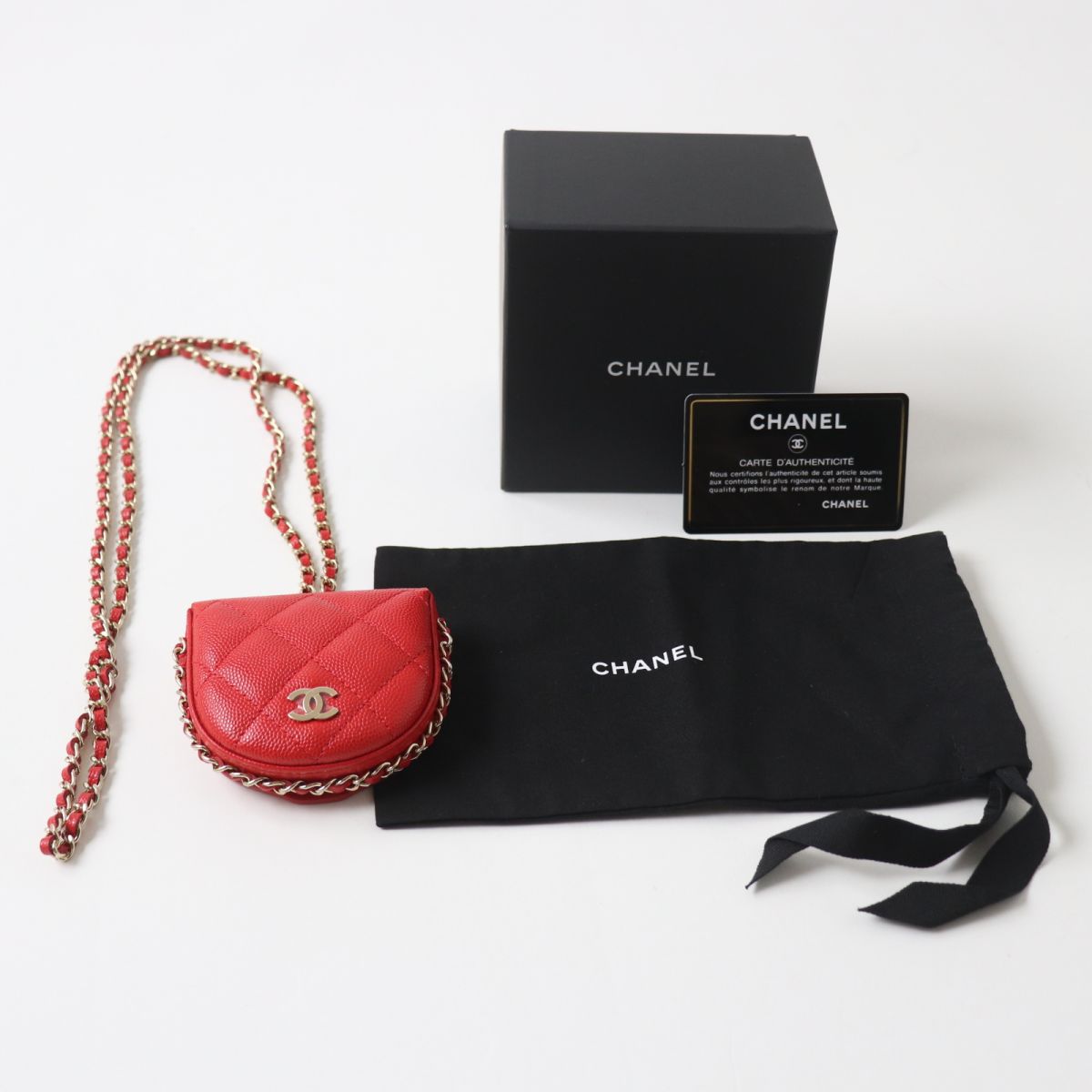CHANEL Coin case Caviar skin Red