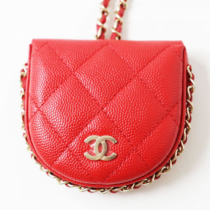 CHANEL Coin case Caviar skin Red