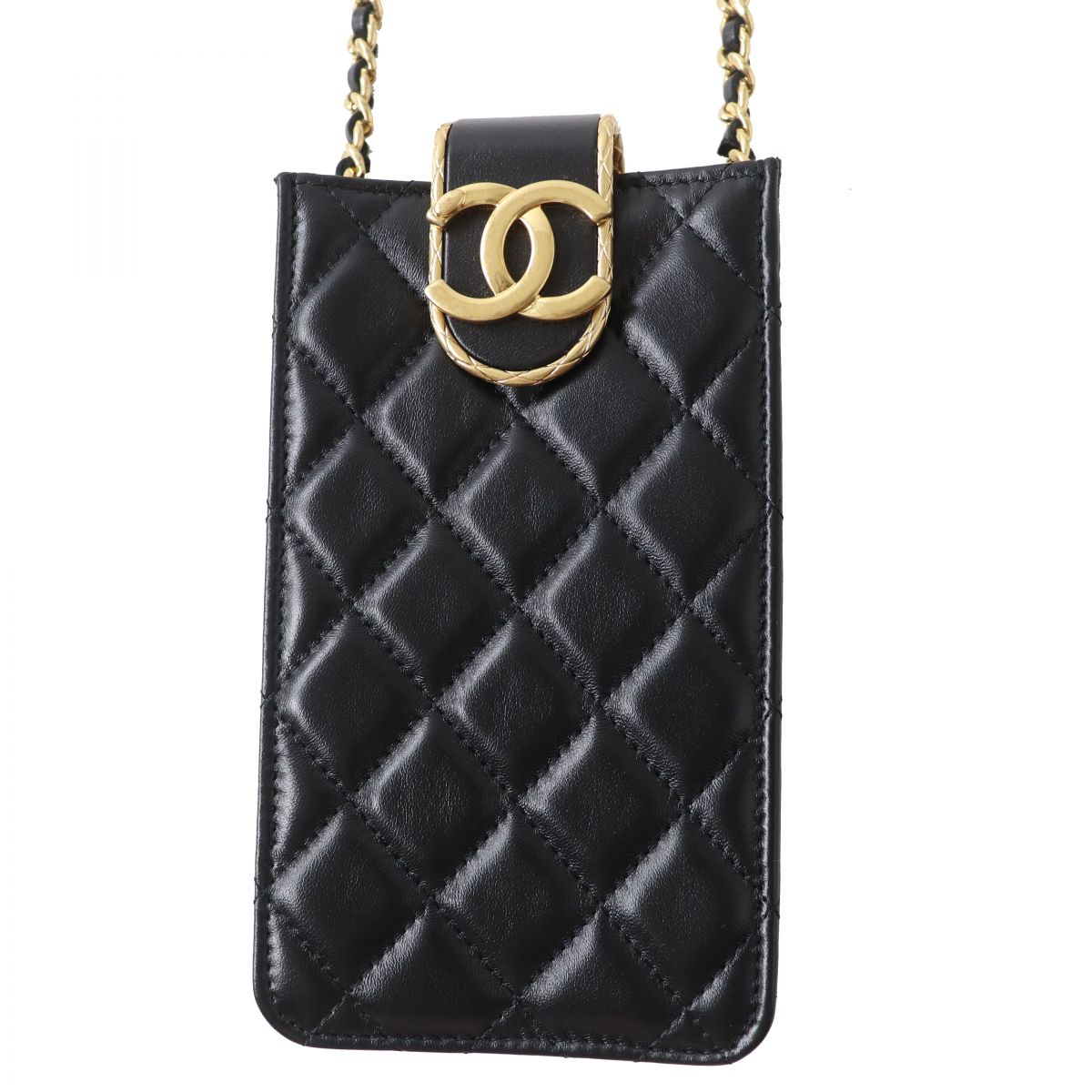 CHANEL Shoulder Bag lambskin Black x Gold Metal
