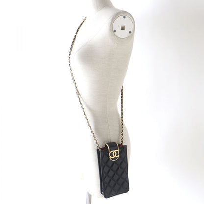 CHANEL Shoulder Bag lambskin Black x Gold Metal