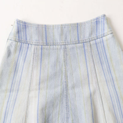 CHANEL skirt Main: 100% cotton Light blue x multi stripe pattern Women 34