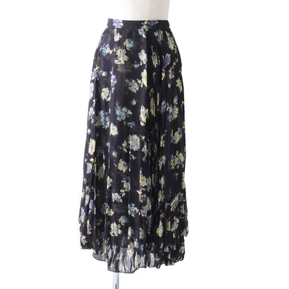 CELINE skirt Outer material: silk 100% Black x Multi<br>Floral print Women 40