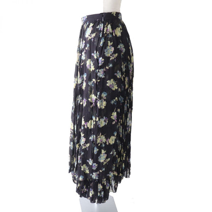 CELINE skirt Outer material: silk 100% Black x Multi<br>Floral print Women 40