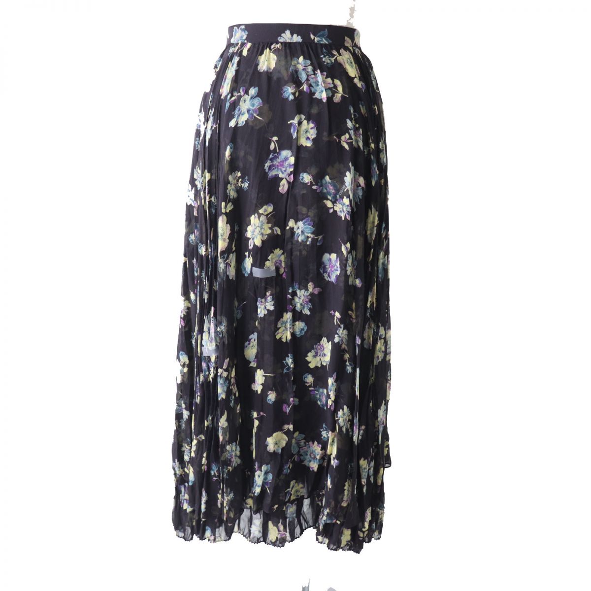 CELINE skirt Outer material: silk 100% Black x Multi<br>Floral print Women 40